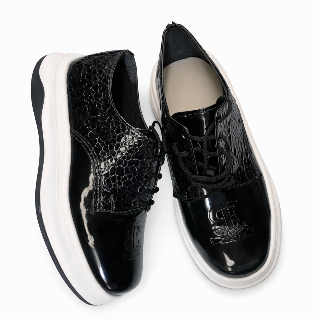 Midnight Croc Gloss Platform LaceUp Shoe