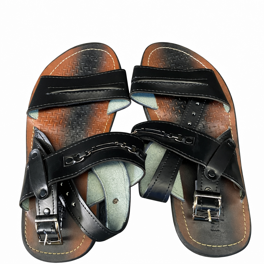 Mens Multi Strap Leather Sandals with Buckle Closure