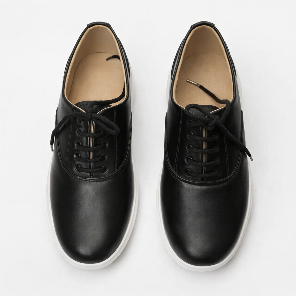 Quality Men Black Lace Up Casual Shoes with Thick Rubber Sole
