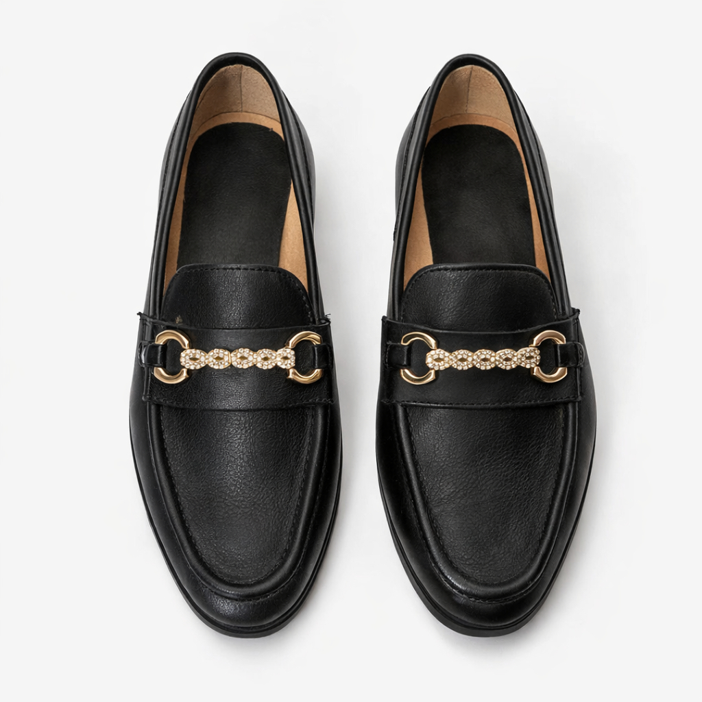 Quality Men Black Slip On Loafers with Metal Accent
