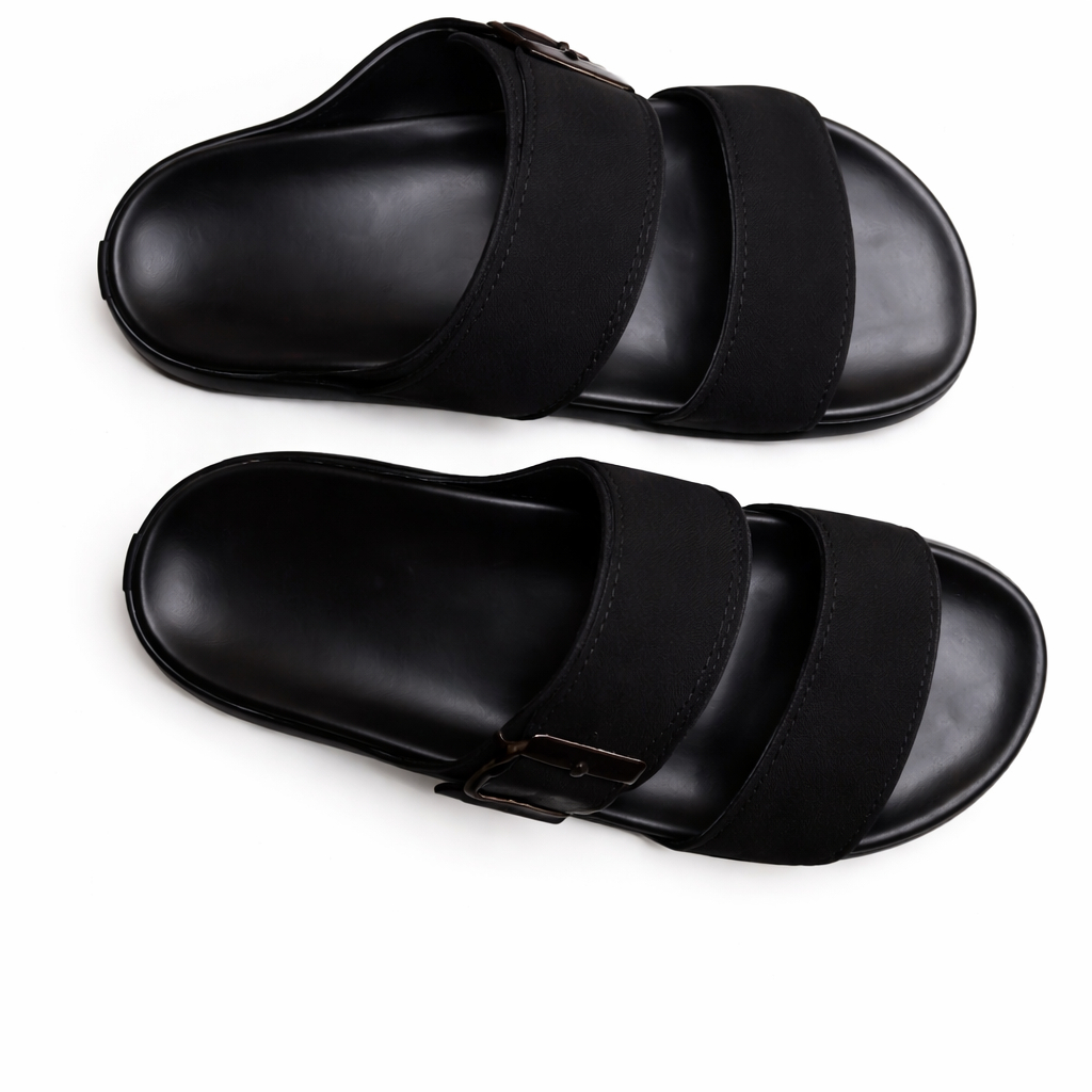 Mens Double Strap Slip On Sandals with Adjustable Buckle
