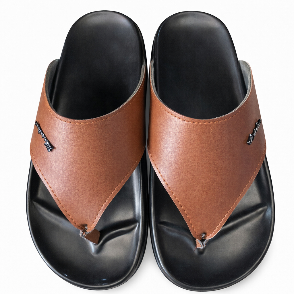 Men Two Tone Leather Slide Sandals