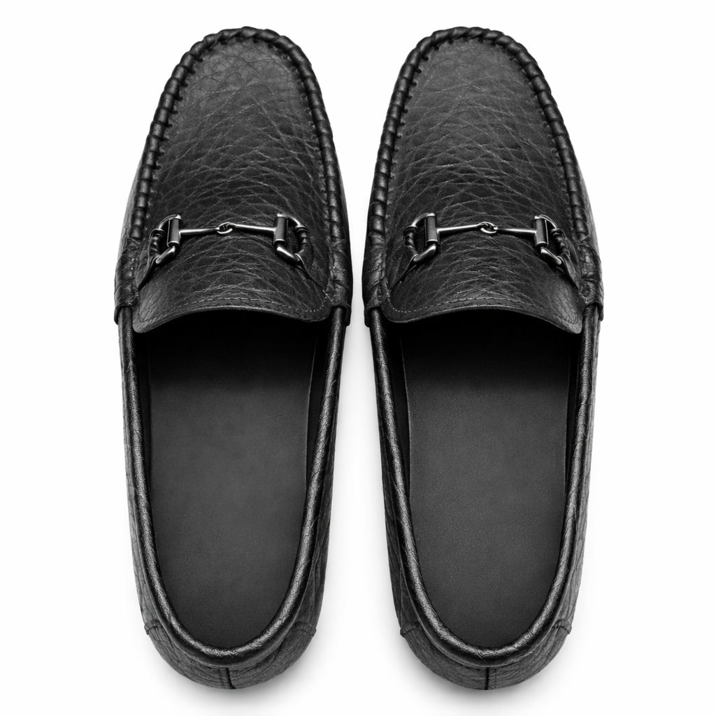 Men Black Textured Slip On Bit Loafers