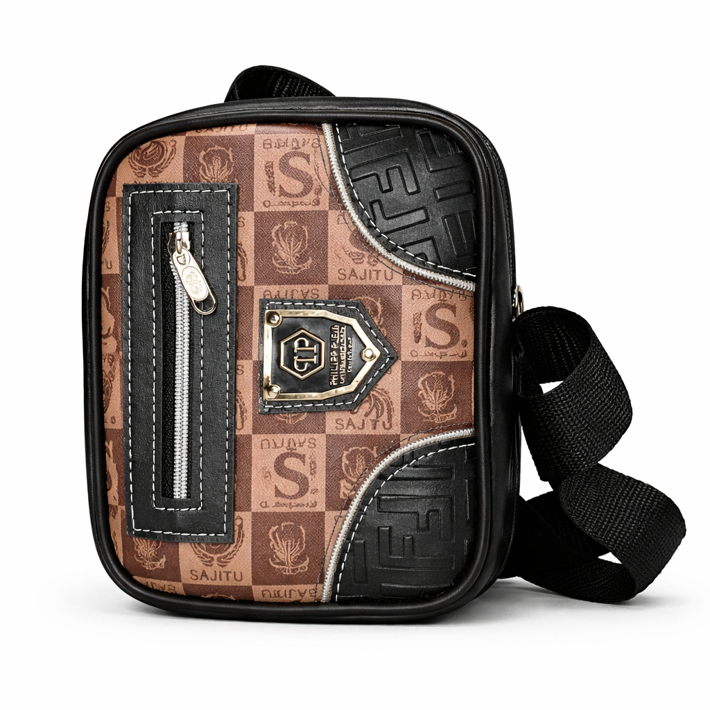 Compact  Brown Checkered Crossbody Mini Bag