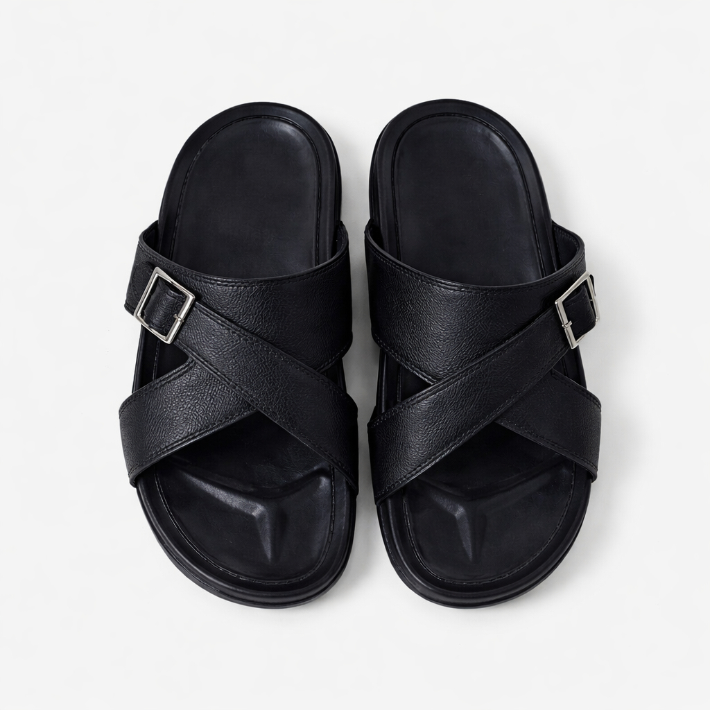 Black Adjustable Buckle Slide Sandals