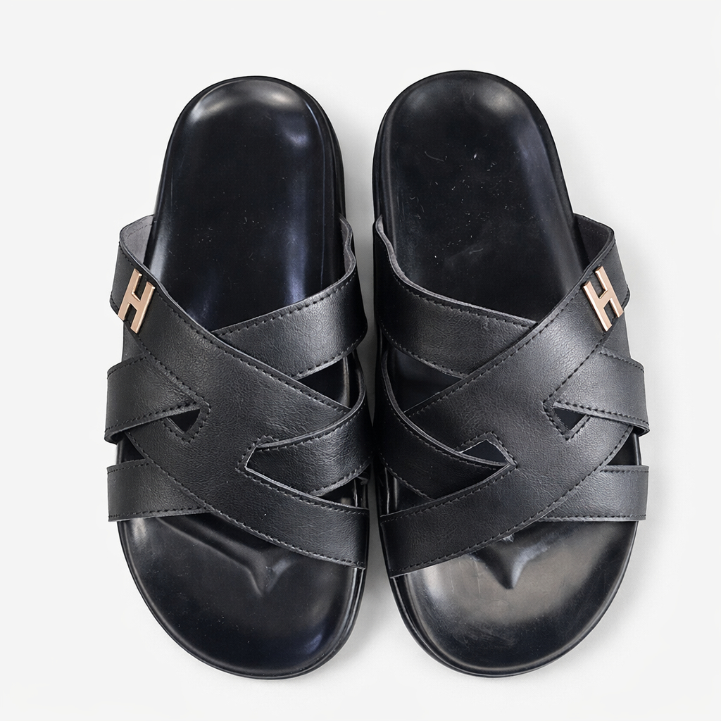 Elite Men Cross Strap Black Slippers