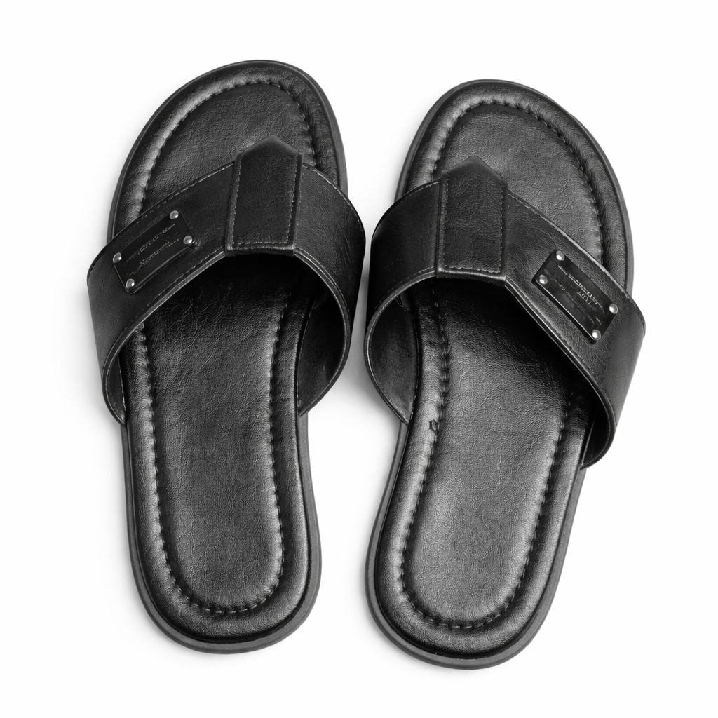 Quality Men Cushioned Cross Strap Slide Sandals Black
