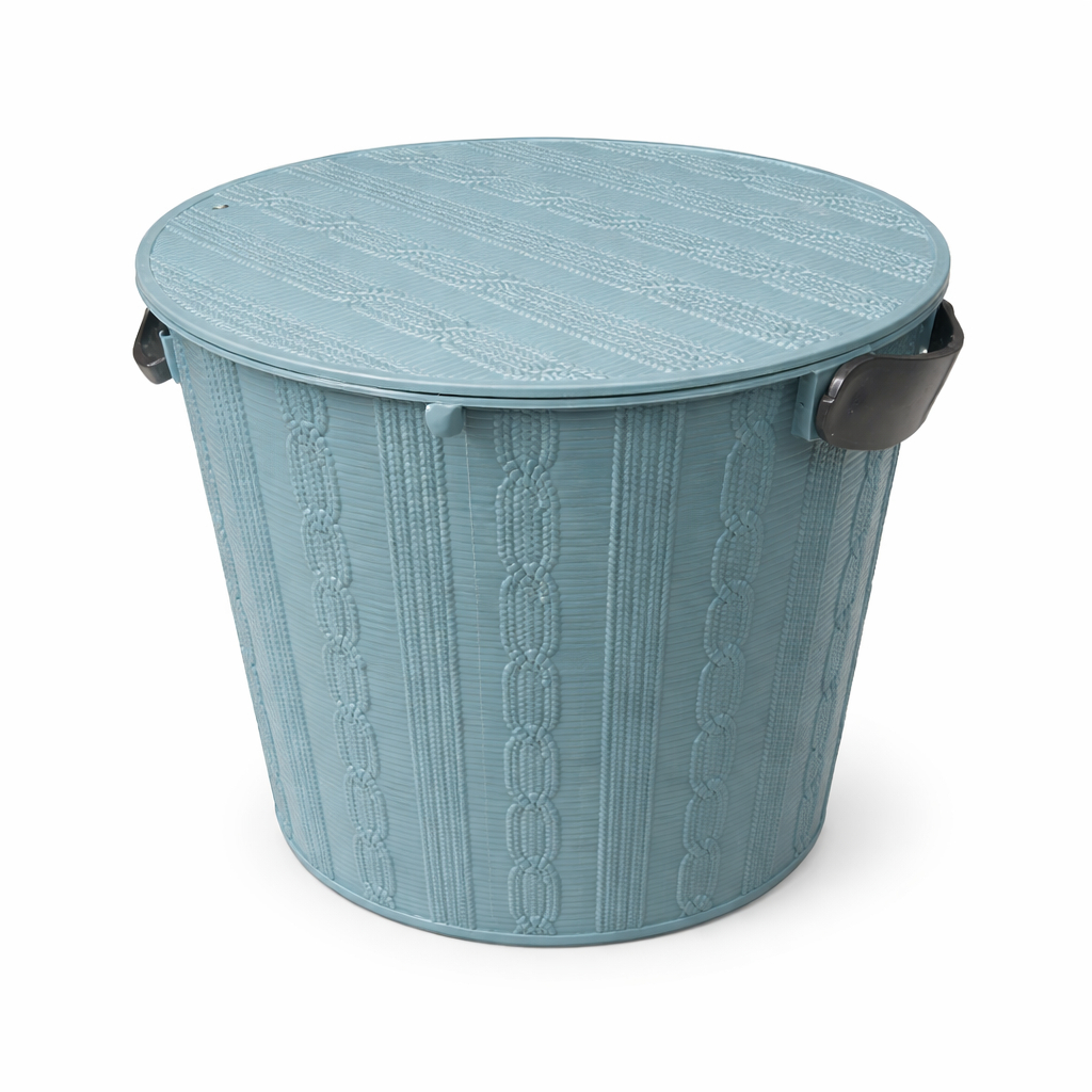 Round Plastic Storage Bucket with Lid and Side Handles