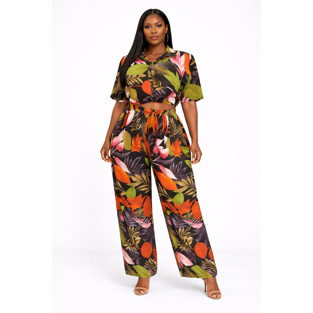 Tropical Print Crop Pants Set