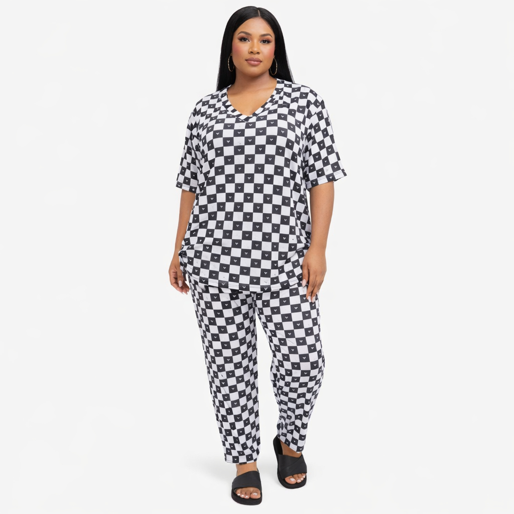 Black and White Checkered Two Piece Lounge Set