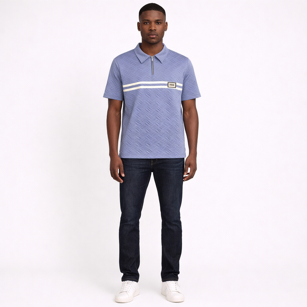 Mens Quilted Short Sleeve Zip Collar Top