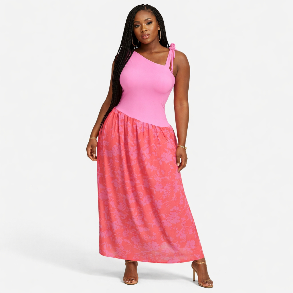 Blush Pink One Shoulder Maxi Dress