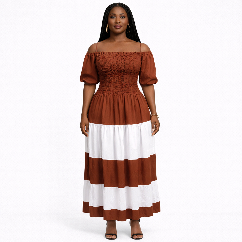 Cinnamon Breeze Off Shoulder Maxi Dress