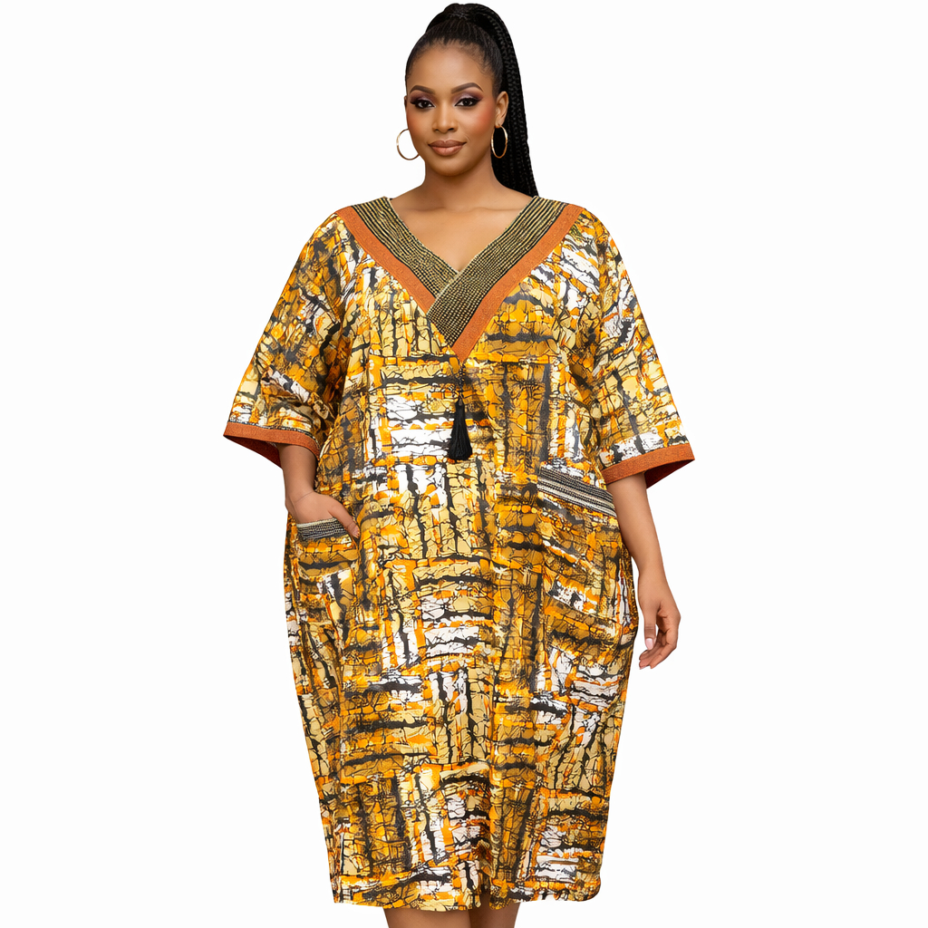 Golden Ember Ankara Kaftan Dress