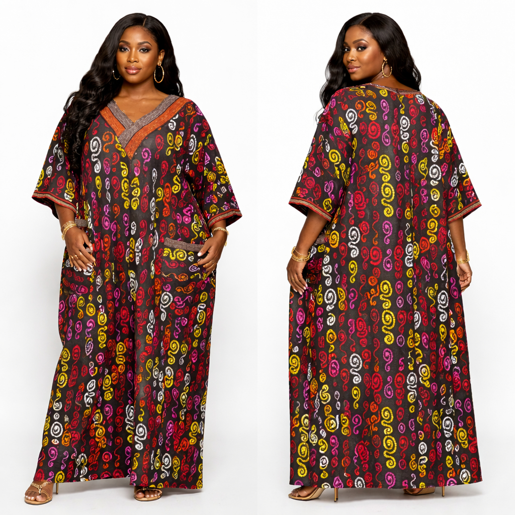 Vibrant Swirl Ankara Kaftan Maxi Dress