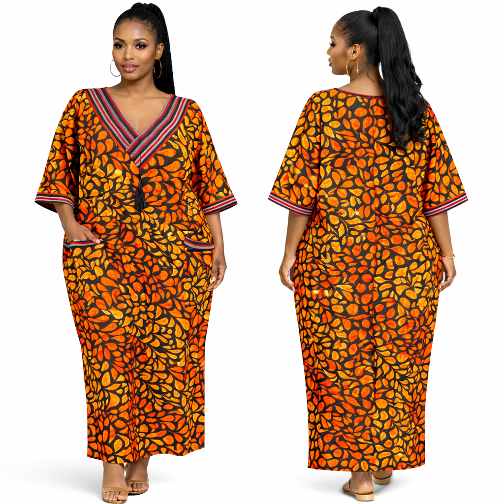 Sunset Leaf Ankara Kaftan Dress
