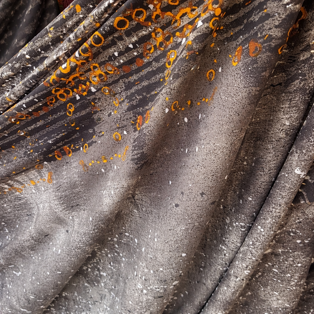 Abstract vintage Print Fabric Grey and Orange Pattern