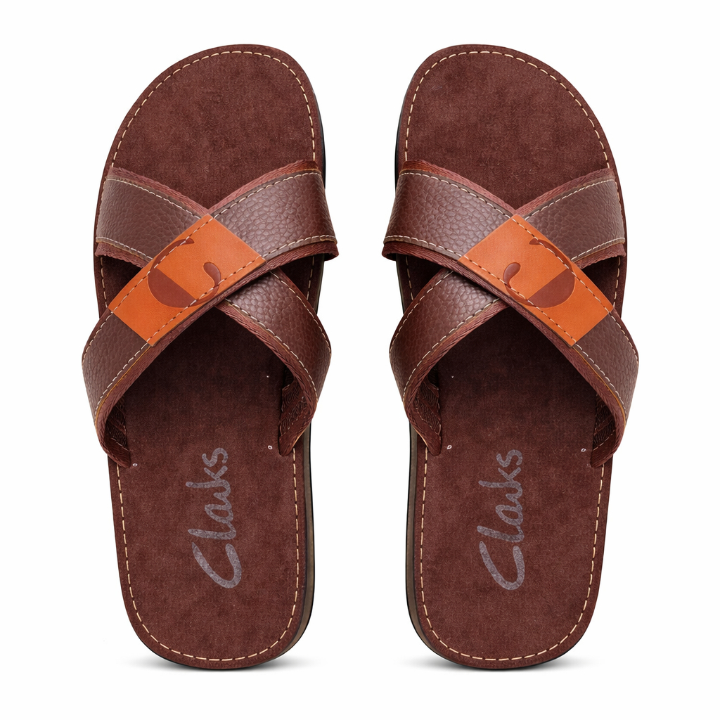 Men Brown Cross Strap Comfort Palms
