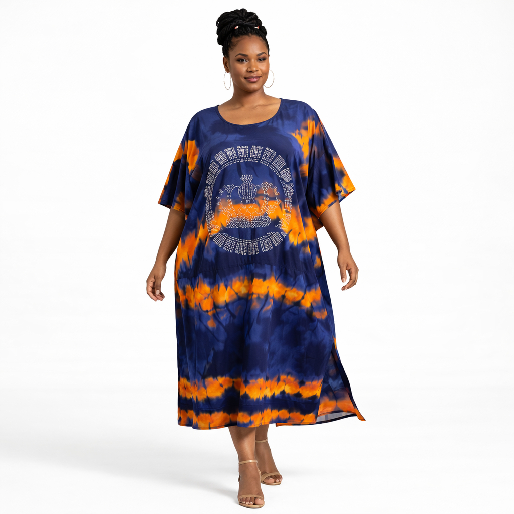 Women Blue Tie Dye Kaftan Dress
