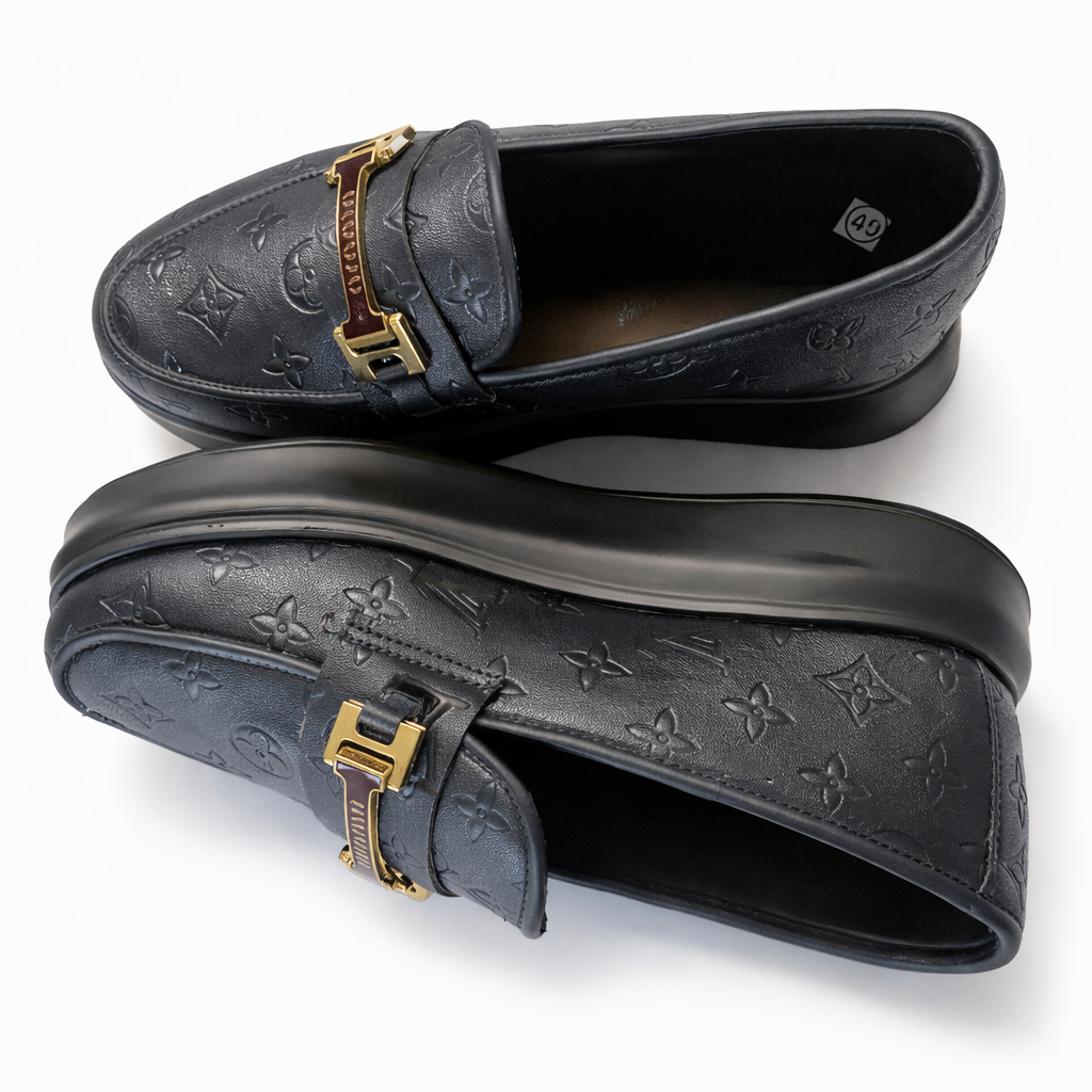 Embossed Slip On Platform Loafers for Men with Metal Accent