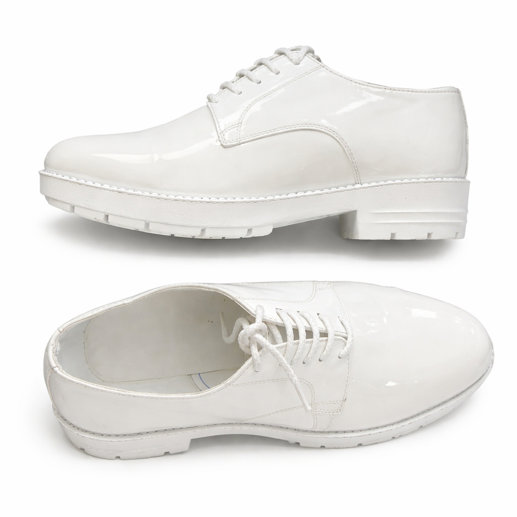 Glossy White Lace Up Derby Shoes