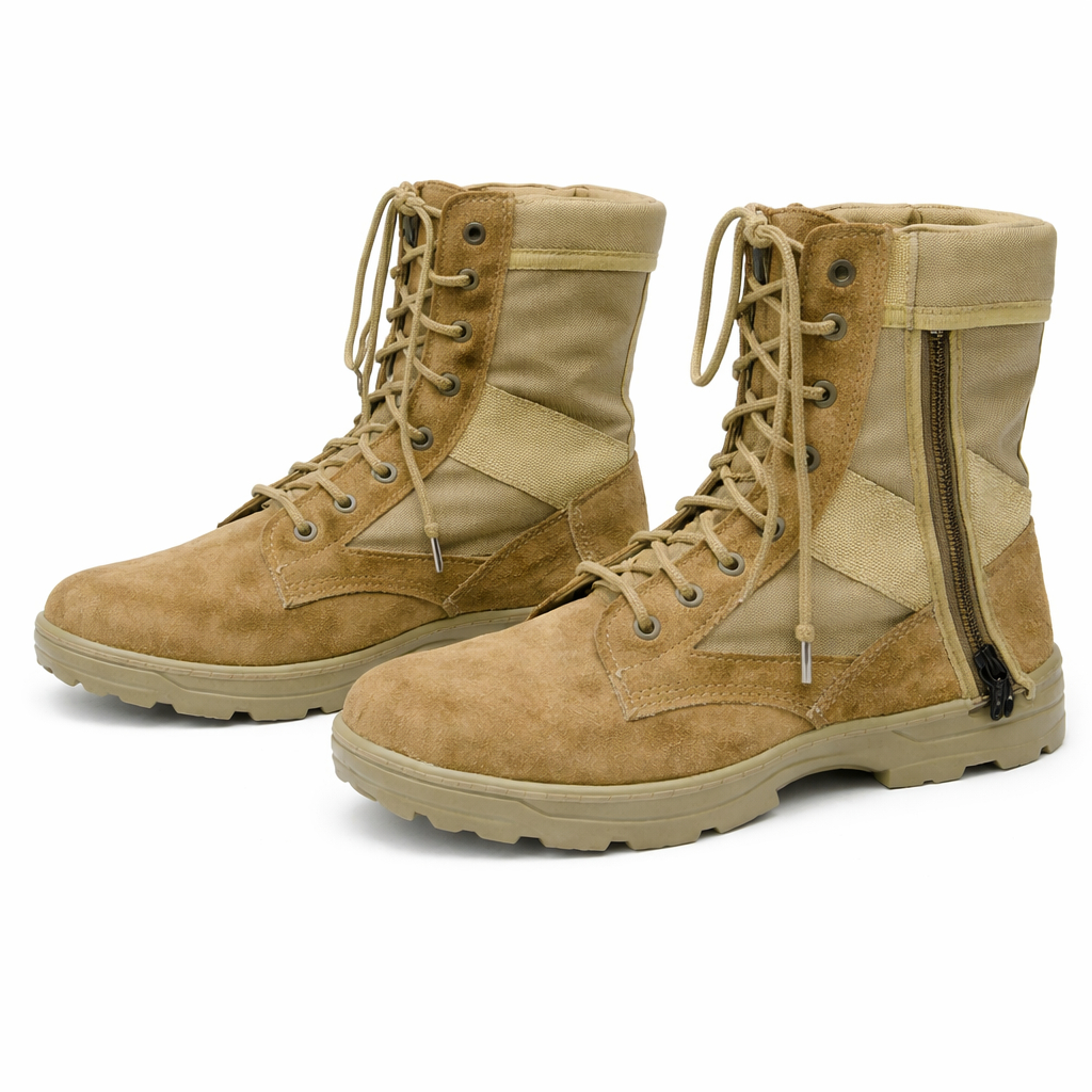Beige Suede Tactical Zip Up Combat Boot
