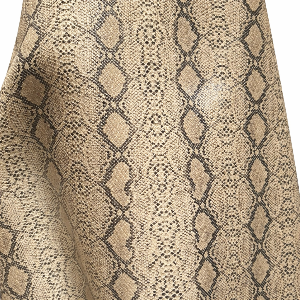 Beige Snake Pattern Textured Faux Leather Fabric