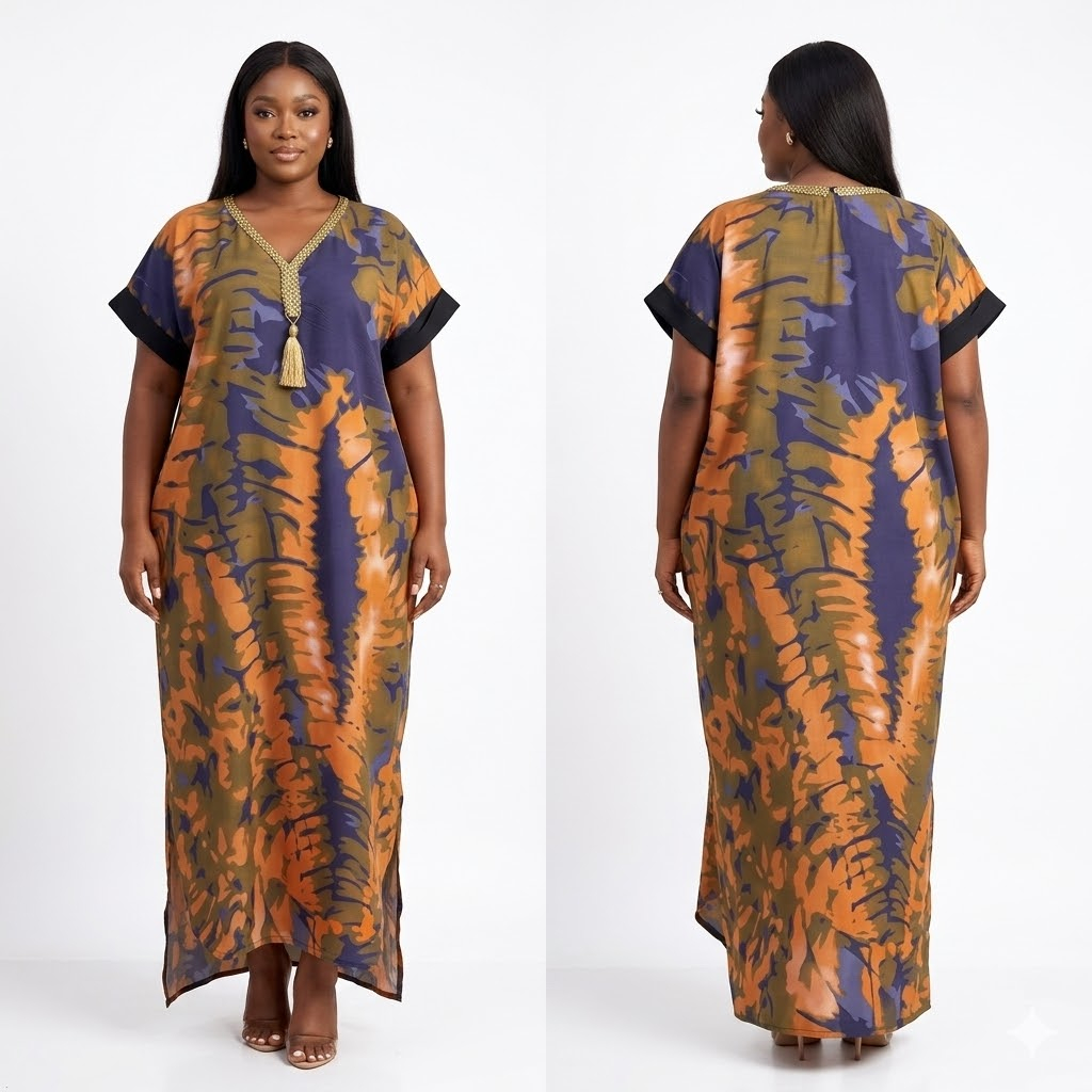 Women Multicolor Abstract Print Kaftan Dress