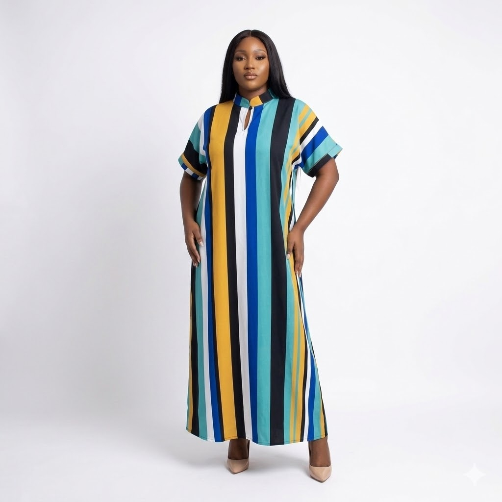 Women Multicolor Vertical Stripe Kaftan Dress
