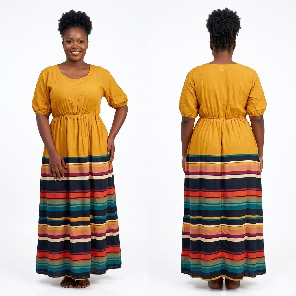 Women Mustard Yellow Patchwork Maxi Dress