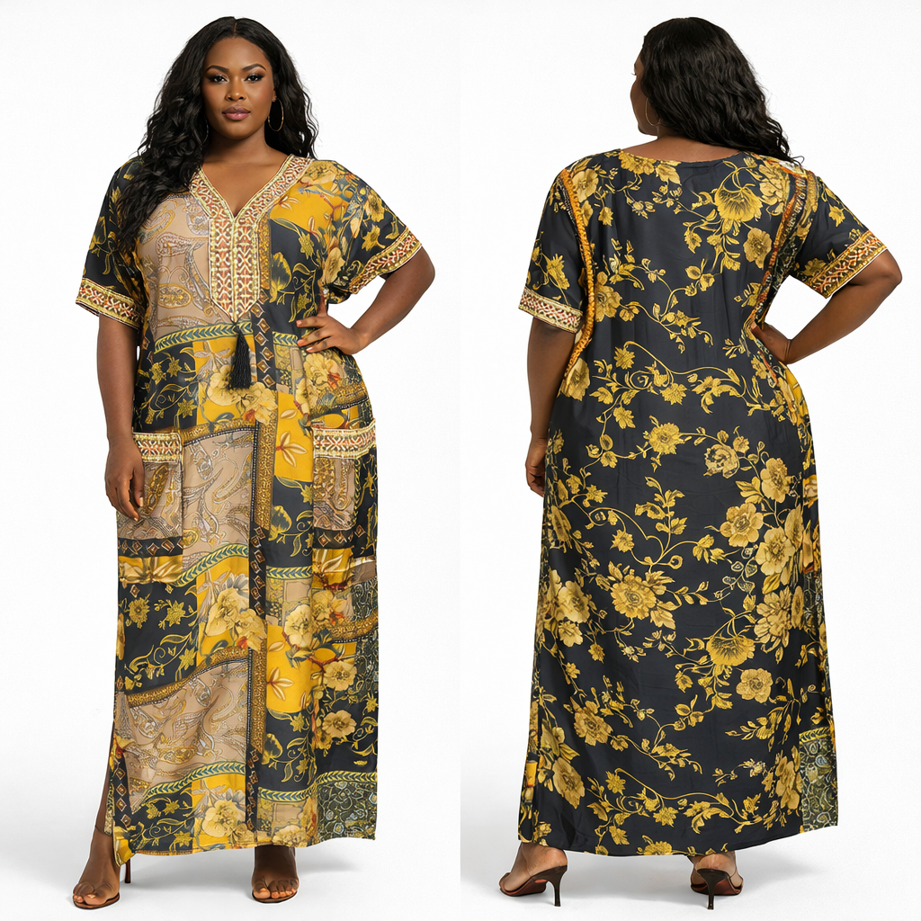 Women Multicolor Floral Patchwork Kaftan Dress