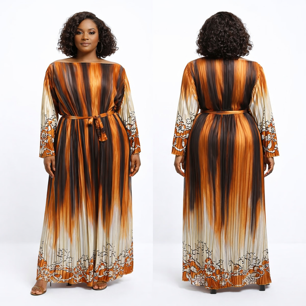 Ombre Stripe Belted Maxi Dress