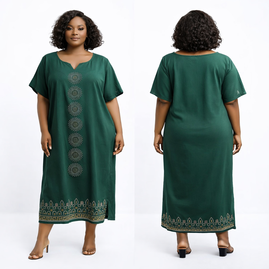 Dark Green Embellished Kaftan Dress