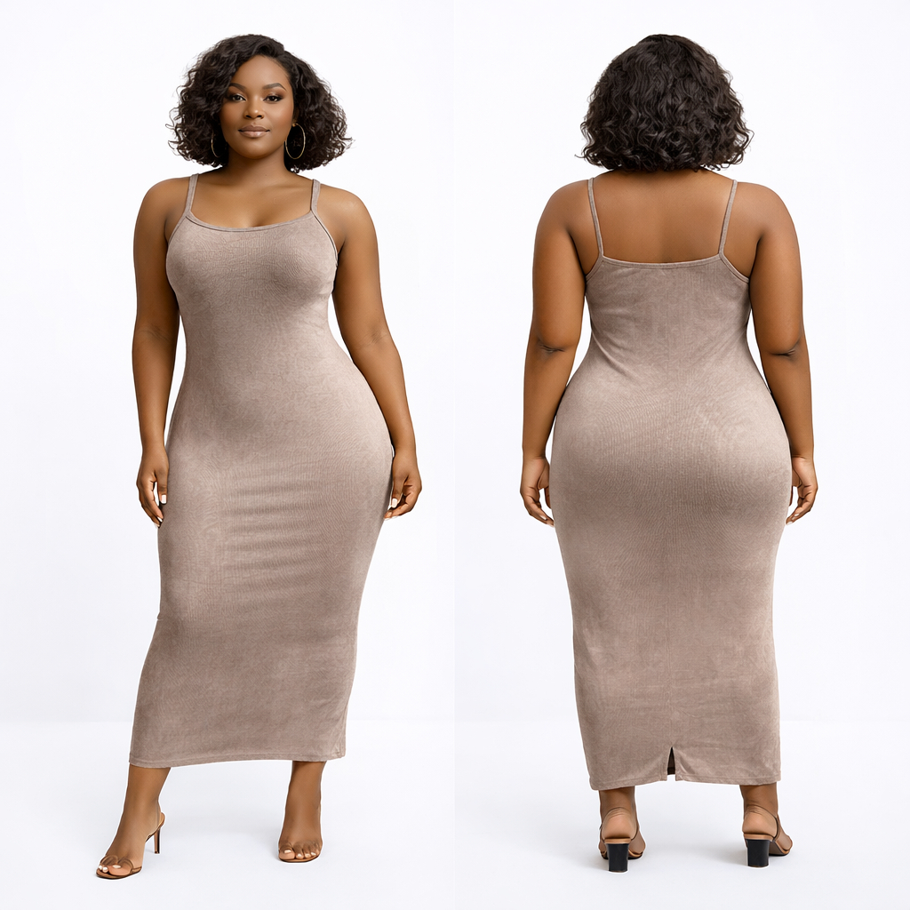 Taupe Sculpt Midi Bodycon Dress