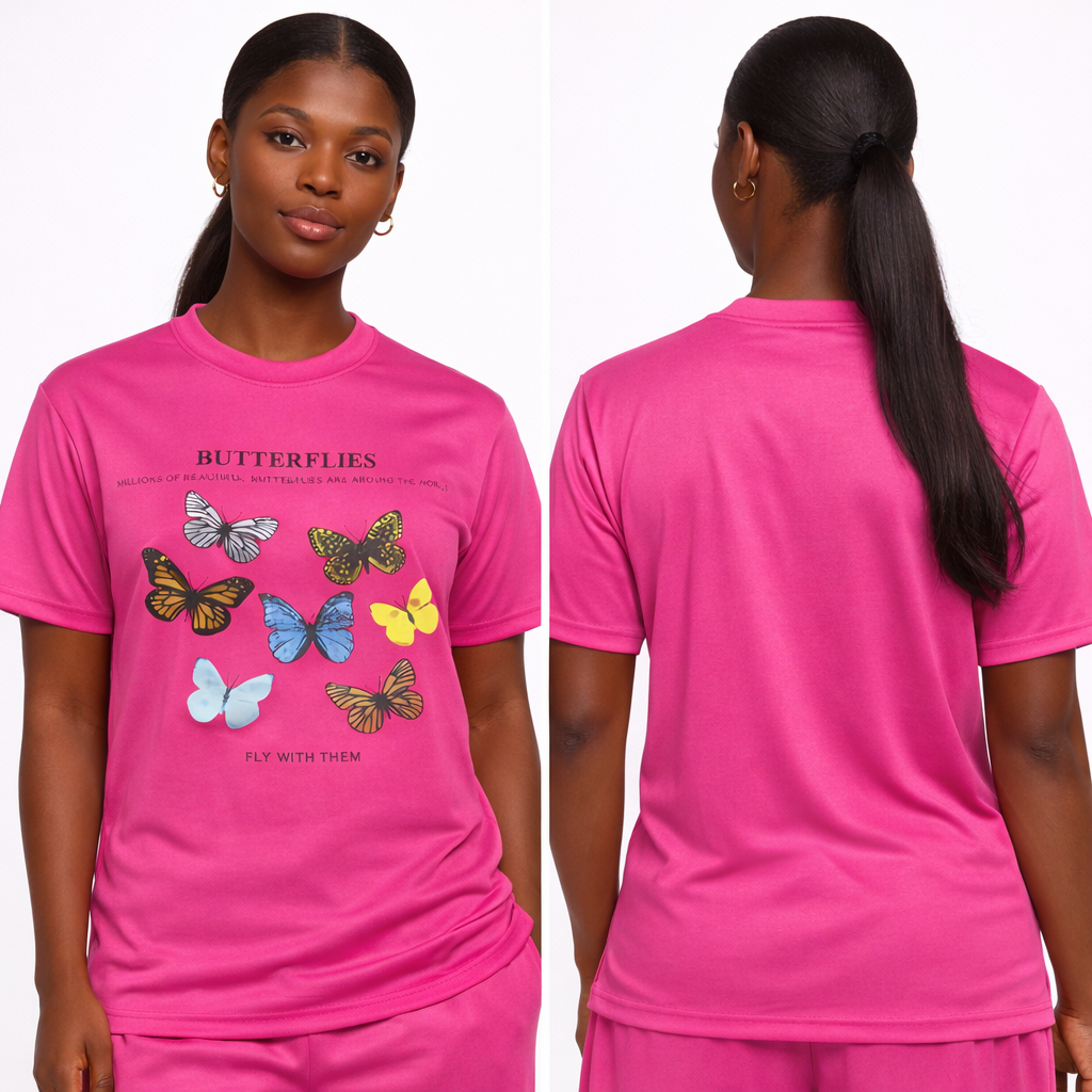 Pink Butterfly Graphic Unisex T Shirt