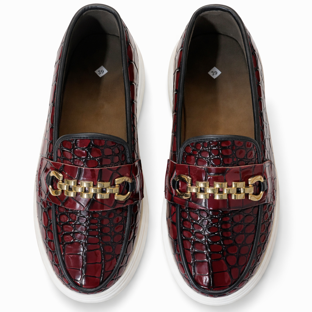 Mens Croc Texture Slip On Loafers with Platform Sole