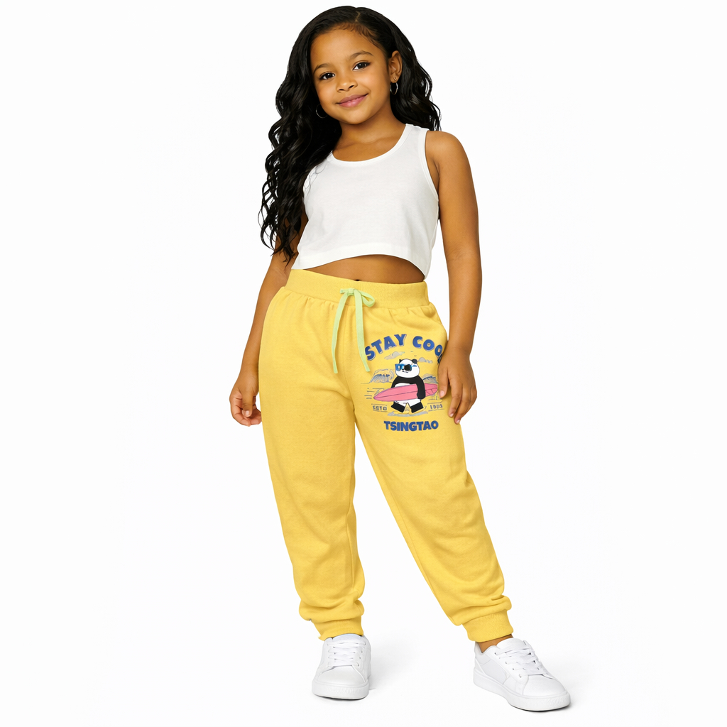 Kids Mustard Yellow Stay Cool Panda Jogger Pants