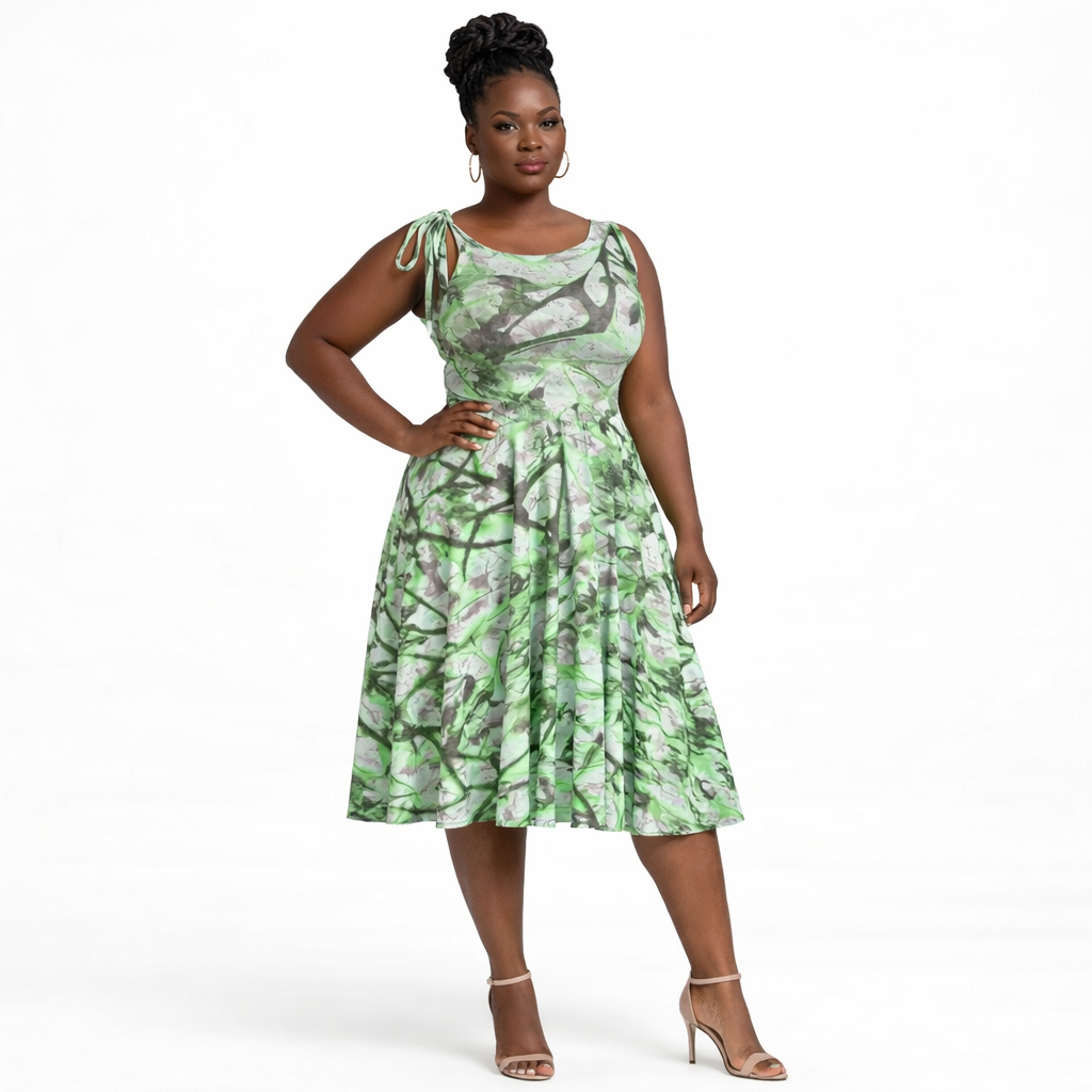 Emerald Breeze Abstract Print Sleeveless Dress