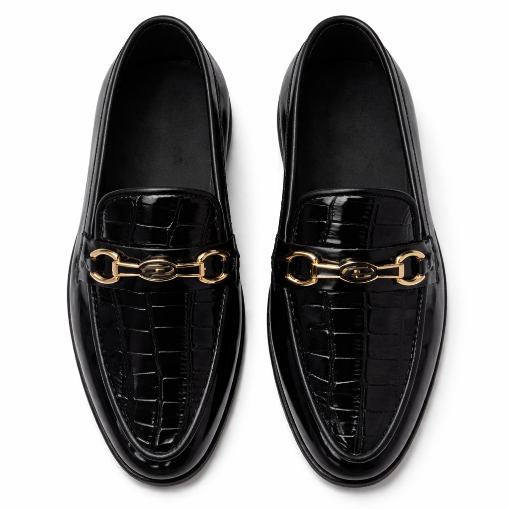 Elite Croc Texture Gold Bit Loafers