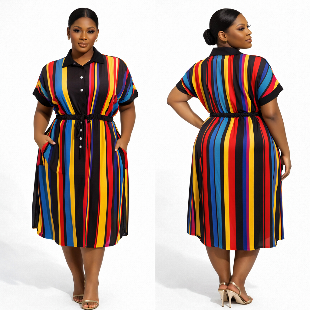 Multicolor Vertical Stripe Shirt Dress