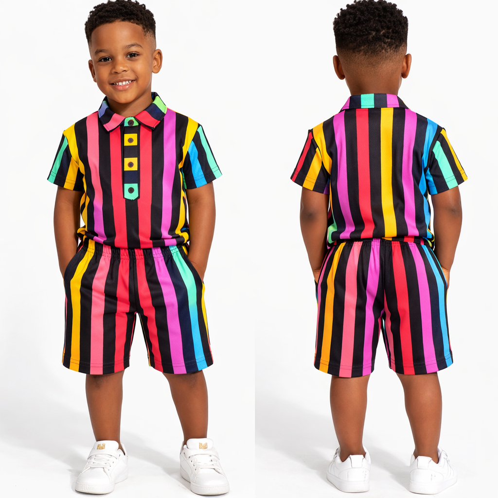 Multicolor Stripe Kids Unisex Two Piece Set
