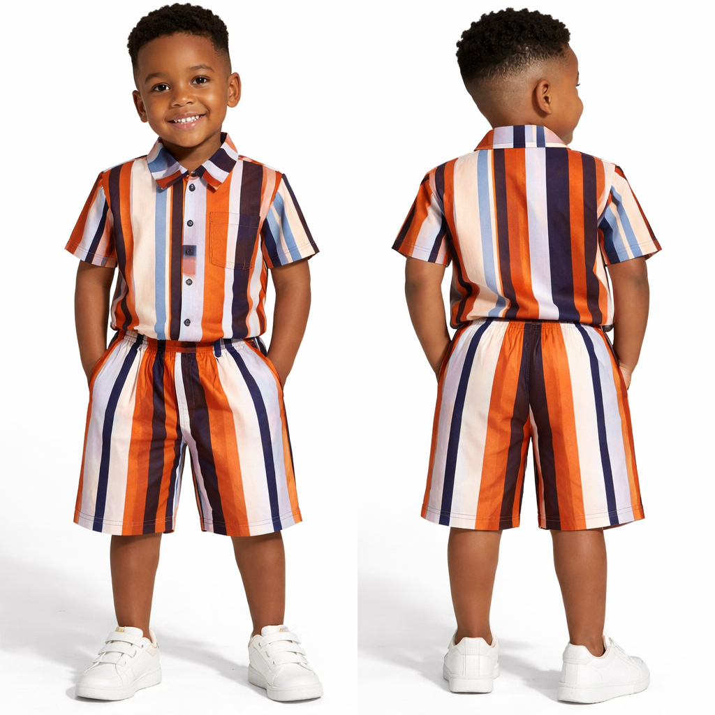 Orange Striped Kids Unisex Two Piece Set