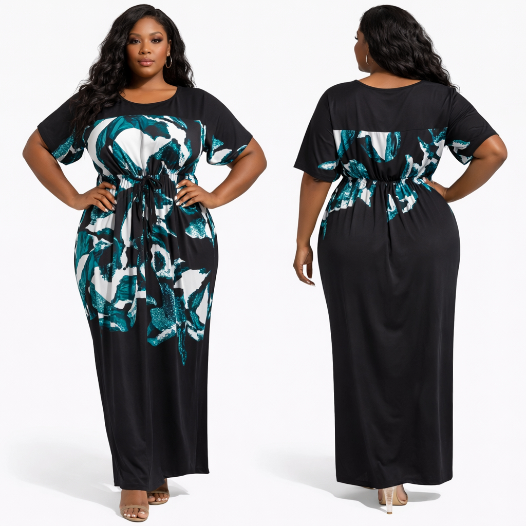 Black Floral Print Womens Maxi Dress