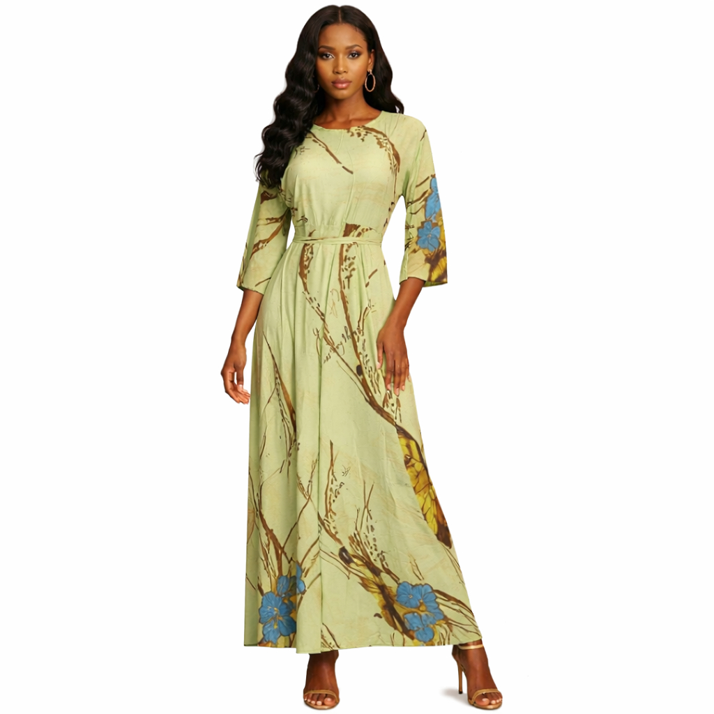 Light Green Abstract Print Maxi Dress