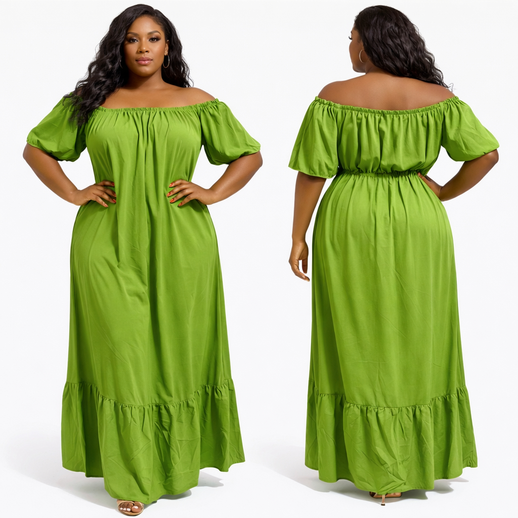 Green Off Shoulder Womens Maxi Dress
