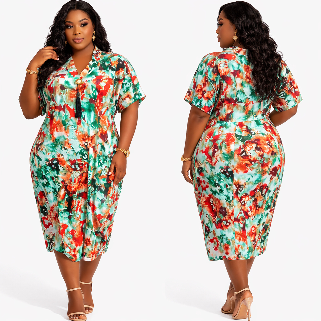 Tropical Bloom Tassel Midi Dress