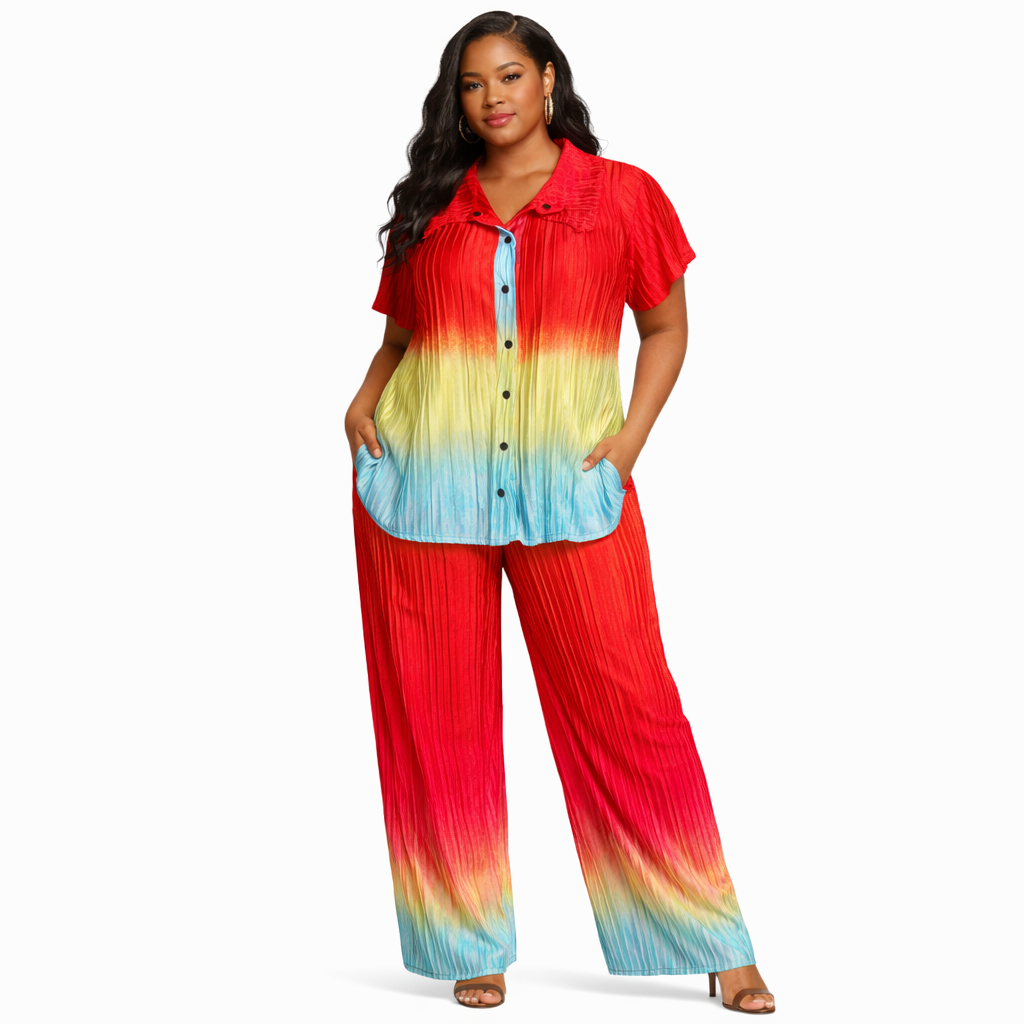 Pleated Gradient Button Up Lounge Set