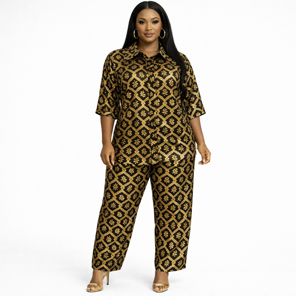 Womens Geometric Print Two Piece Lounge Set