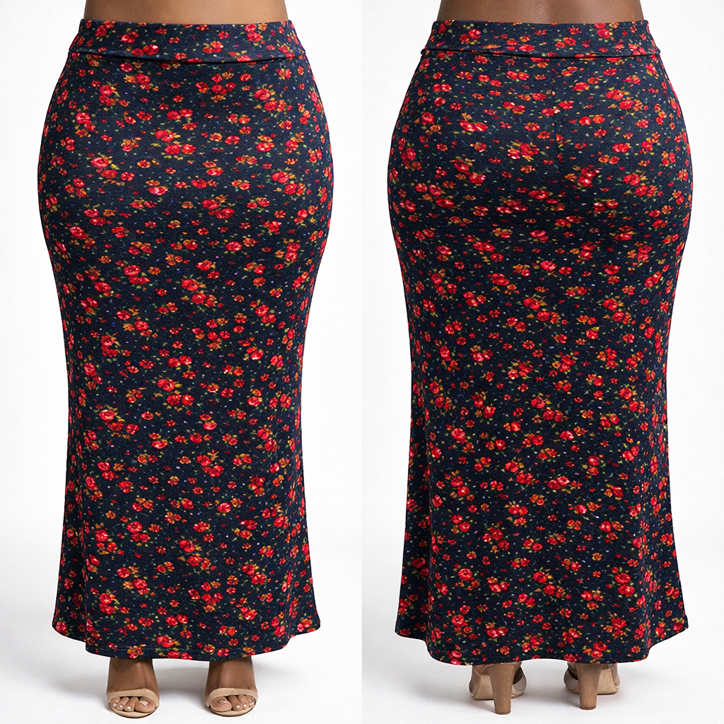 Black Floral Print Womens Maxi Skirt