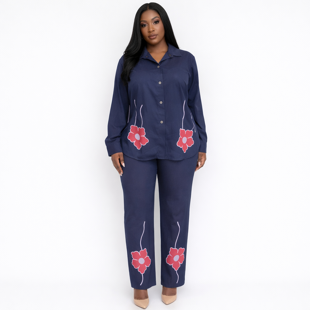Midnight Blossom Two Piece Lounge Set
